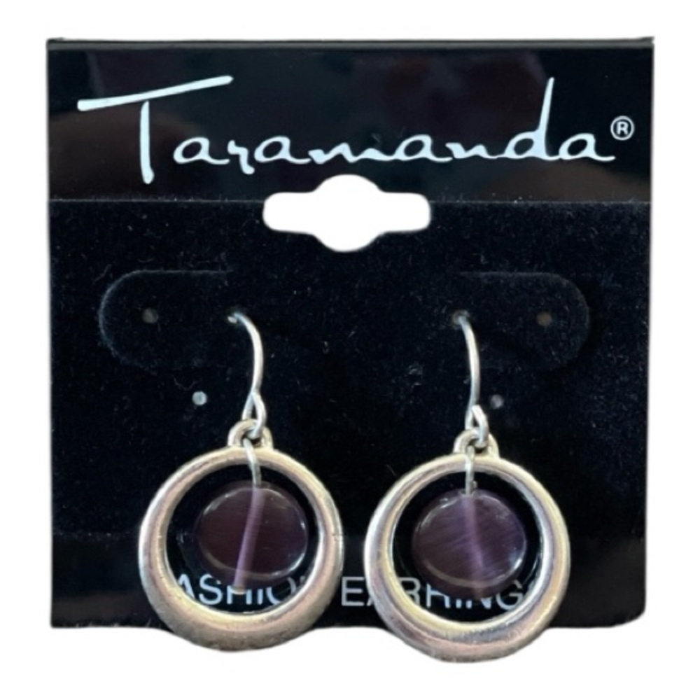 Silver and Purple Hoop Dangle Earrings — Taramanda